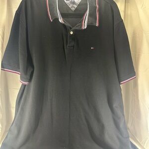 Tommy Hilfiger Black Polo Shirt with Red and White Trim